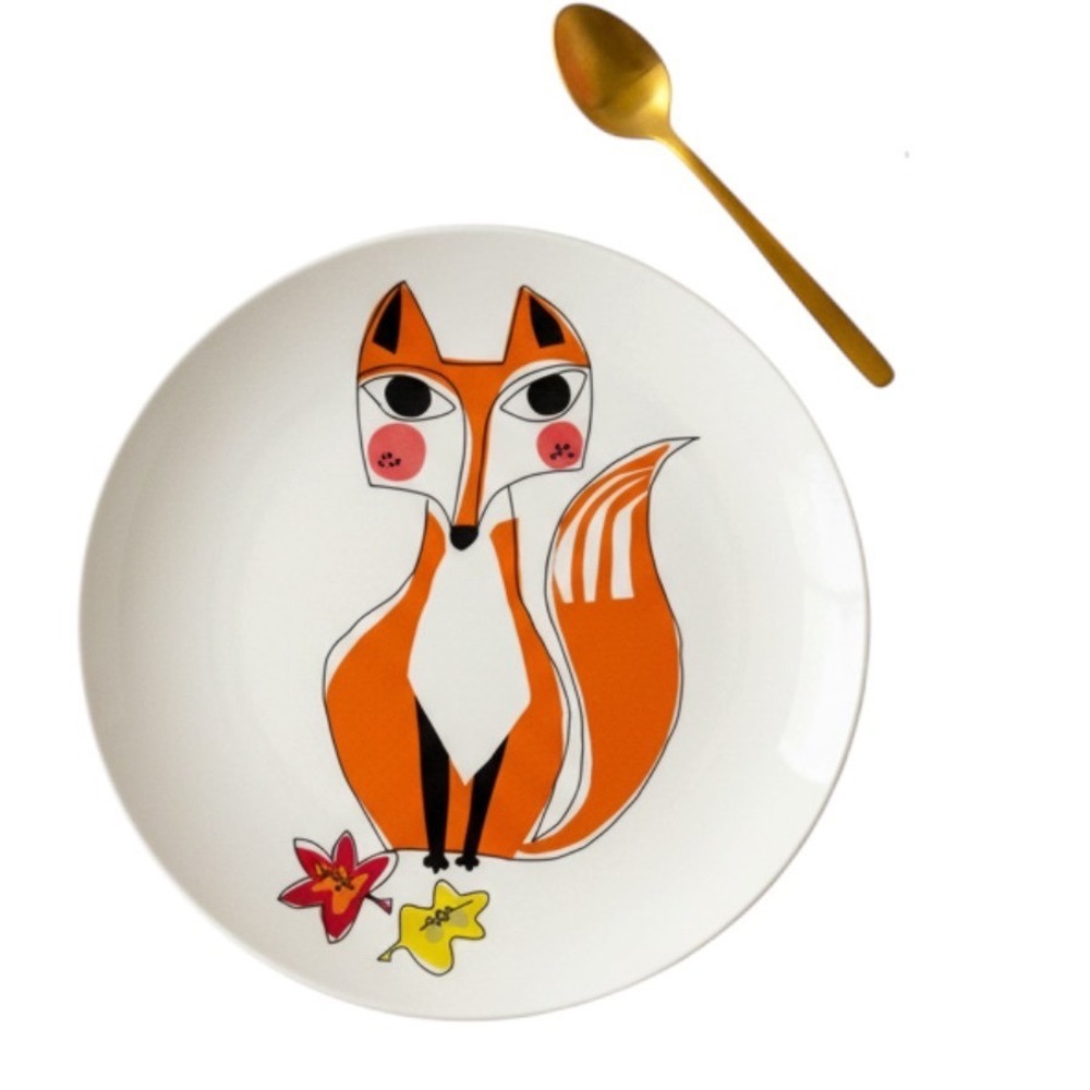 Crate & Barrel Fox Melamine Plates Set of 6 Orange White Fall Autumn Decor